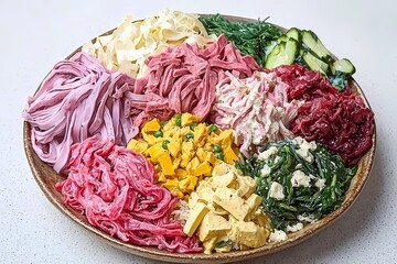 Obraz premium Colorful Assortment of Fresh Pasta, Vegetables, and Ingredients