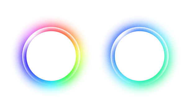 Gradient circles background, color gradation with halftone effect. Vibrant design colorful swirls. Gradient blur circle pattern with grain dots design. Rainbow rgb color spectrum. Vector illustration