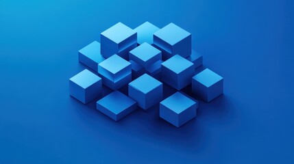 Obraz premium Abstract blue cubes forming a cluster on a blue background.