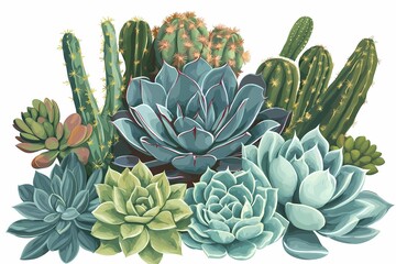 Obraz premium Lush Variety of Succulents and Cacti in Vibrant Green Tones