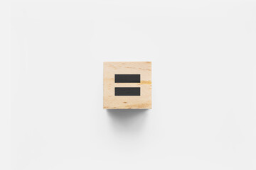 = (Equals) wooden cube on white background