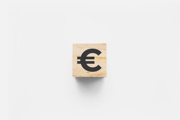 &euro; (Euro) wooden cube on white background