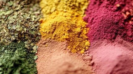 Colorful Spice Powders Arranged In A Row