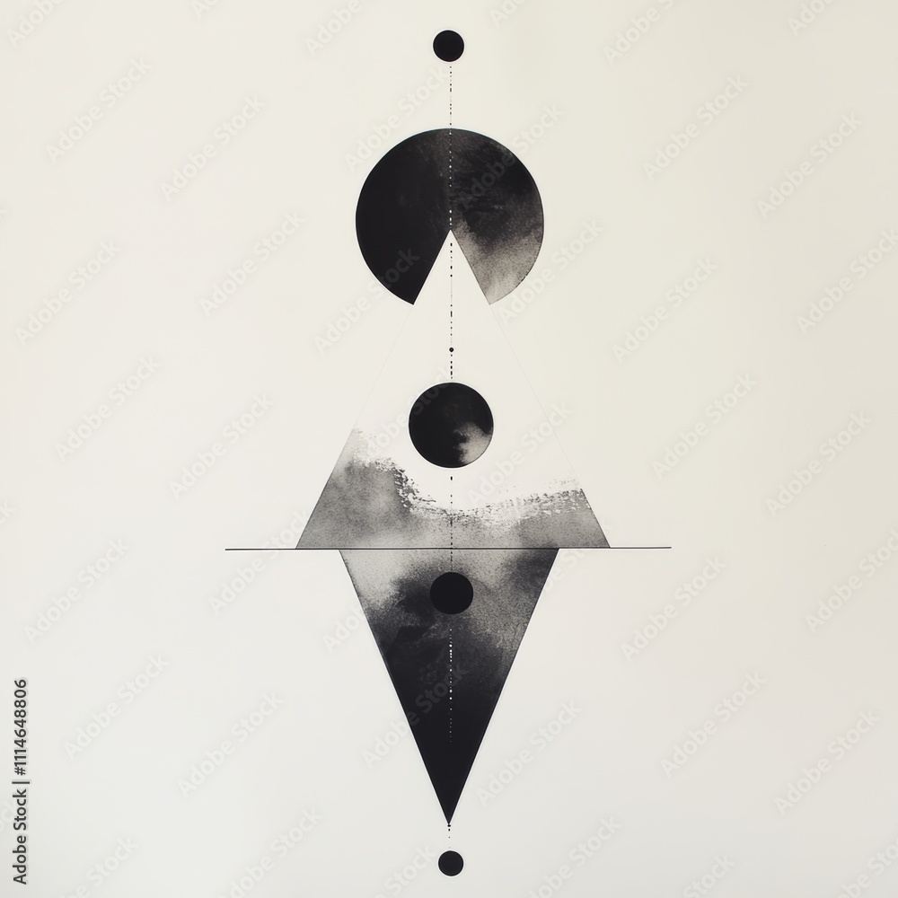 Poster floating geometric triangle and circle forms symbolizing connection and care