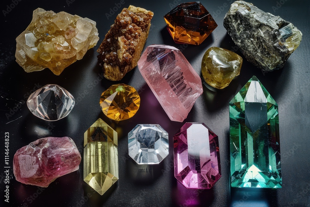 Aufkleber intricate display of colorful gemstones and minerals on a bright surface showcasing nature's beauty 