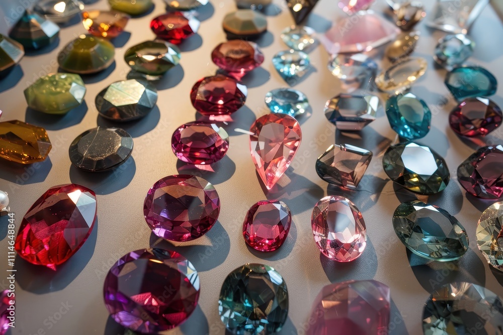 Poster intricate display of colorful gemstones and minerals on a bright surface showcasing nature's beauty 
