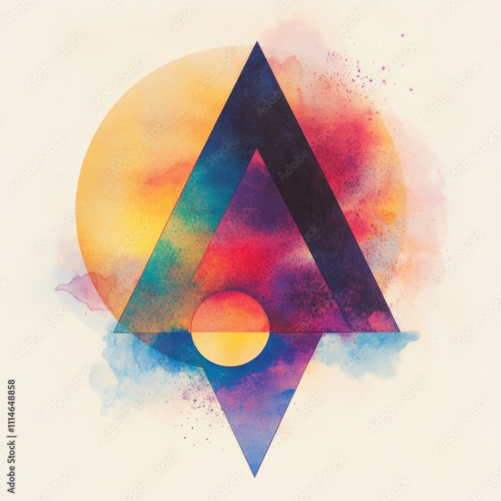 Poster floating geometric triangle and circle forms symbolizing connection and care