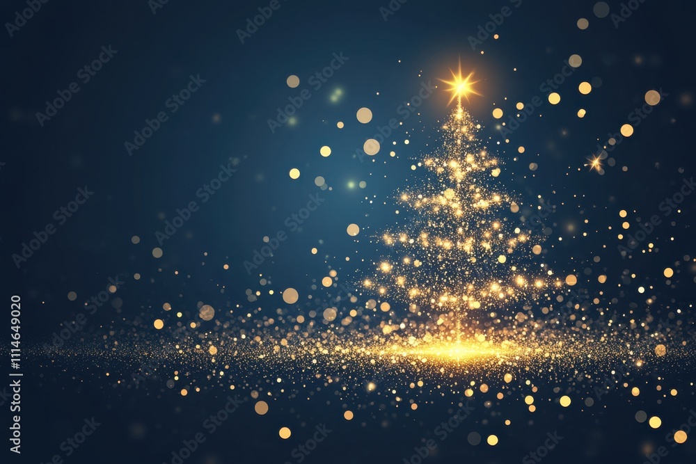 Aufkleber a blue background with a glowing christmas tree in the center the christmas tree is made of white li