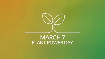 Minimalistic Plant Power Day Design with White Leaf Outline on Vibrant Green Gradient Background