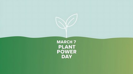 Minimalistic Plant Power Day Design with White Leaf Outline on Vibrant Green Gradient Background