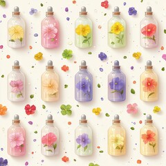 Bach flower remedies amidst vibrant blossoms - AI generated