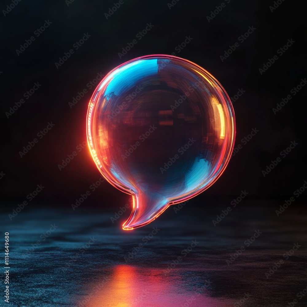 Poster floating speech bubble icon rendered with translucent materials and subtle lighting