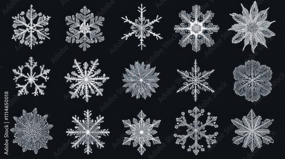 Poster Collection Of Intricate And Unique Snowflake Designs