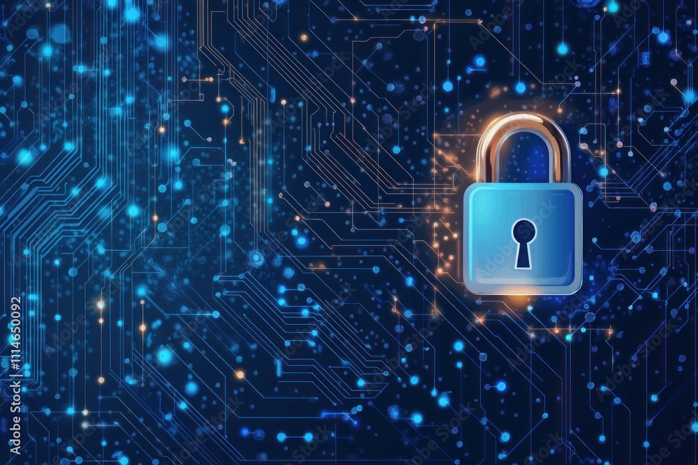 Aufkleber digital security network shows padlock on circuit board