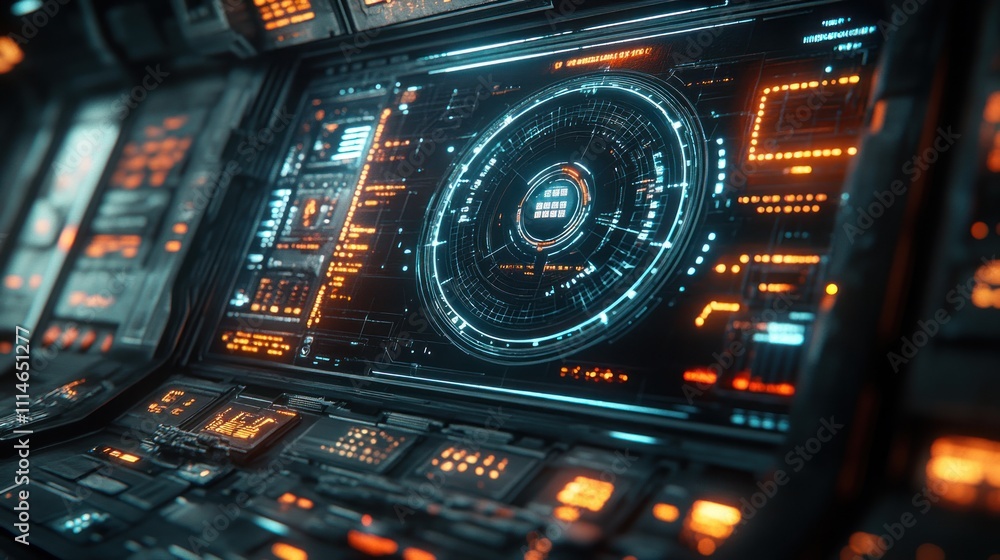 Aufkleber Futuristic Spaceship Control Panel Interface Display