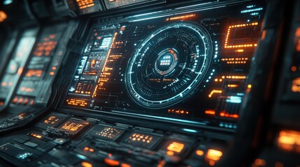 Fototapeta premium Futuristic Spaceship Control Panel Interface Display