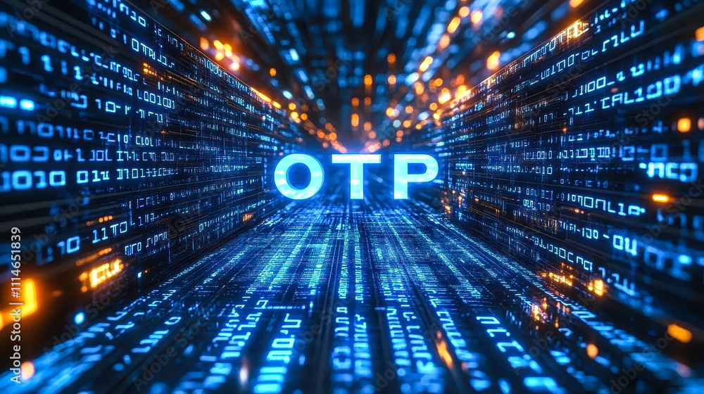Poster otp digital matrix binary code technology security concept