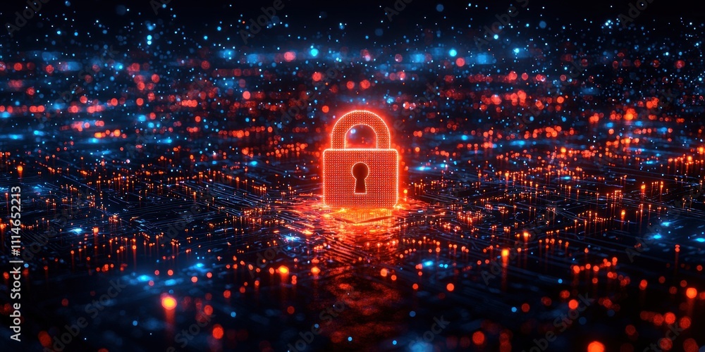 Poster Digital Security Lock Illuminated On Circuit Board
