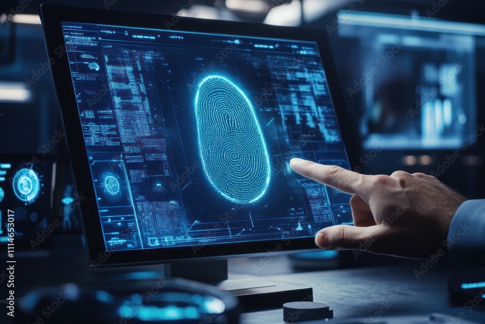 Poster Digital Fingerprint Authentication System On Computer Screen