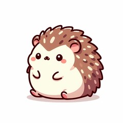 Fototapeta premium Hedgehog Chibi Cute Flat Style Illustration on White Background