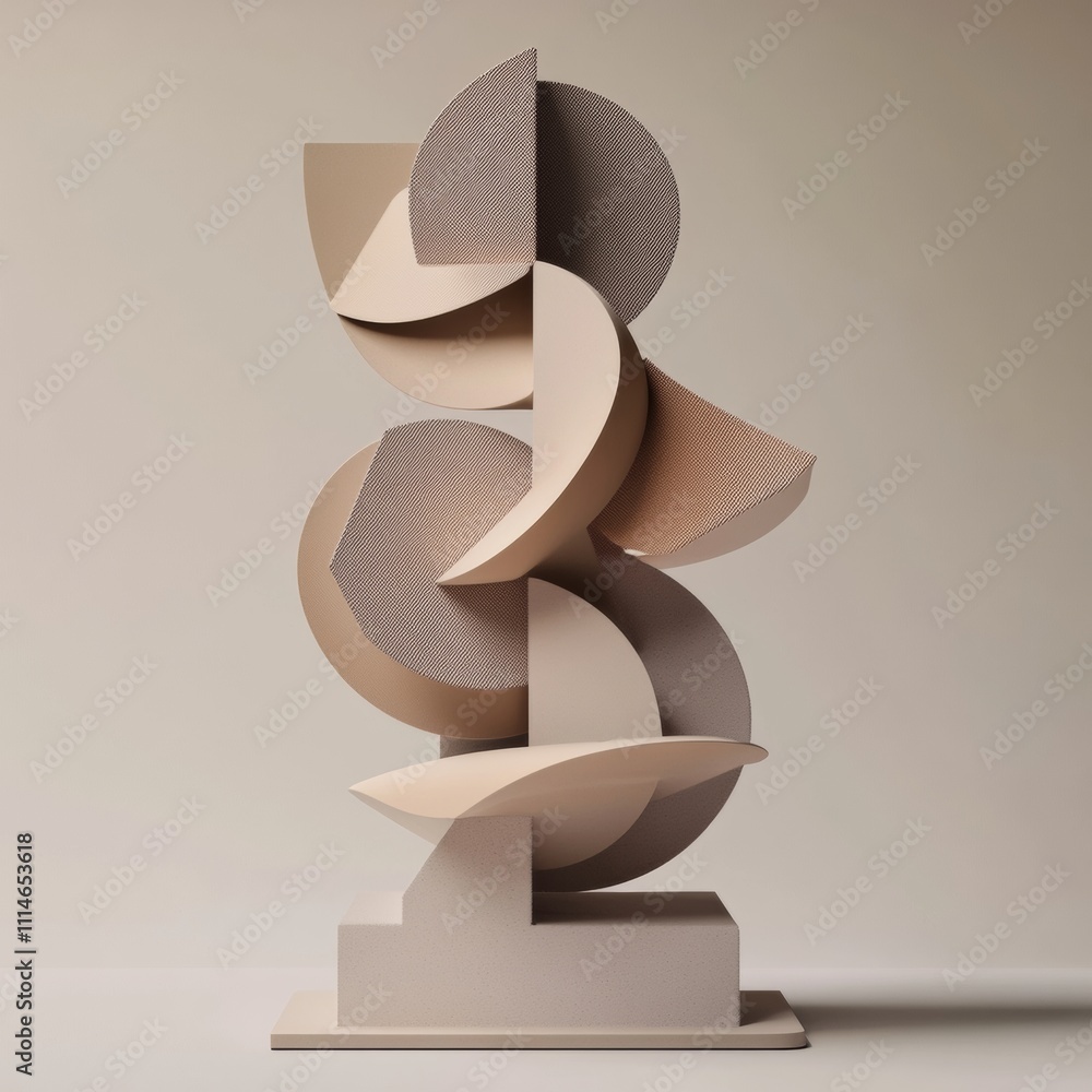 Poster minimalist 3d design featuring interlocking shapes in a neutral color palette