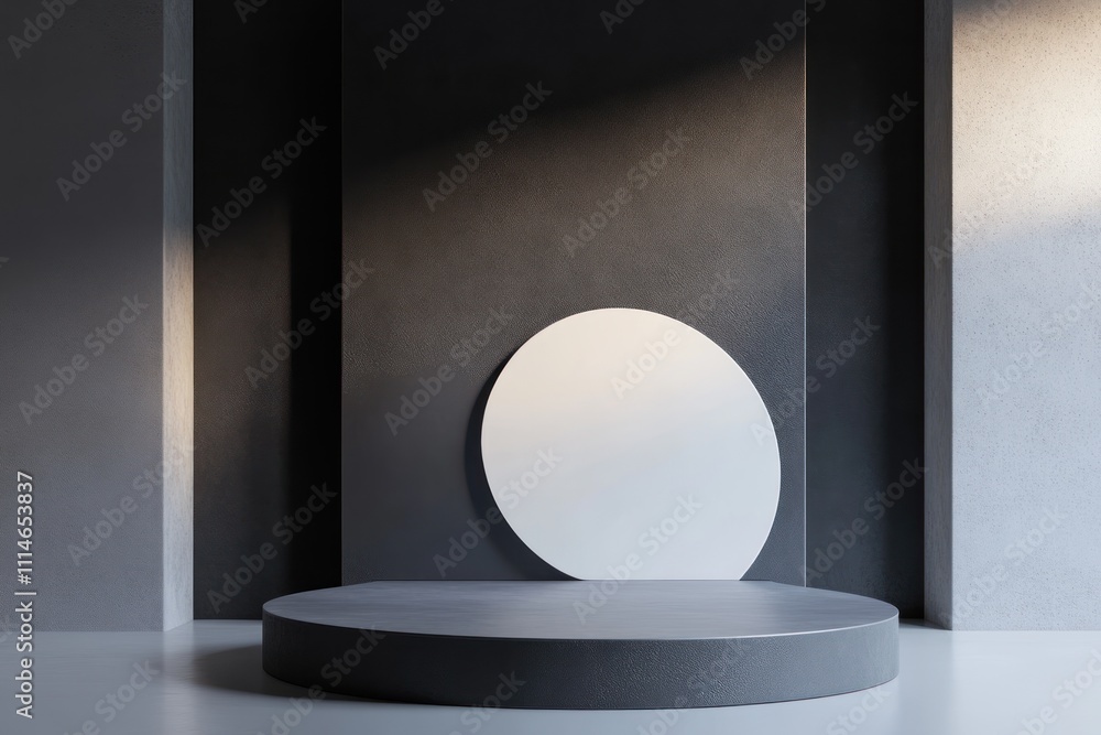 Aufkleber minimalist studio display featuring circular platform and backdrop