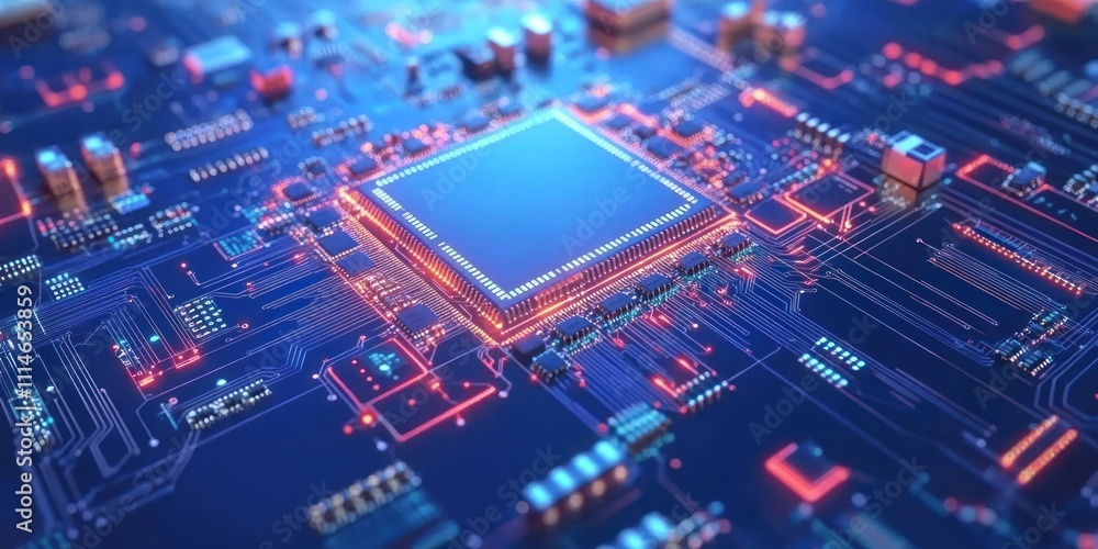 Poster Illuminated Circuit Board Shows Central Processing Unit