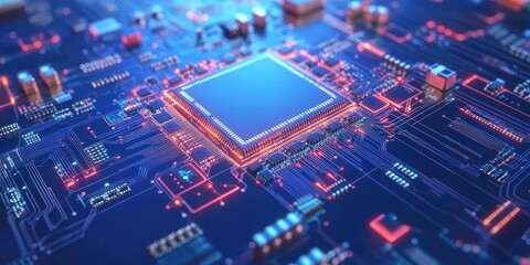 Obraz premium Illuminated Circuit Board Shows Central Processing Unit