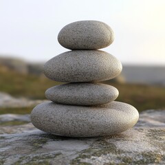 Simple 3D stone stack resembling a zen sculpture with soft natural lighting