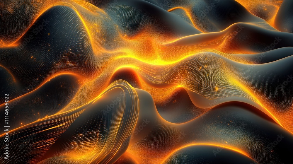 Poster abstract orange and black wavy particle field
