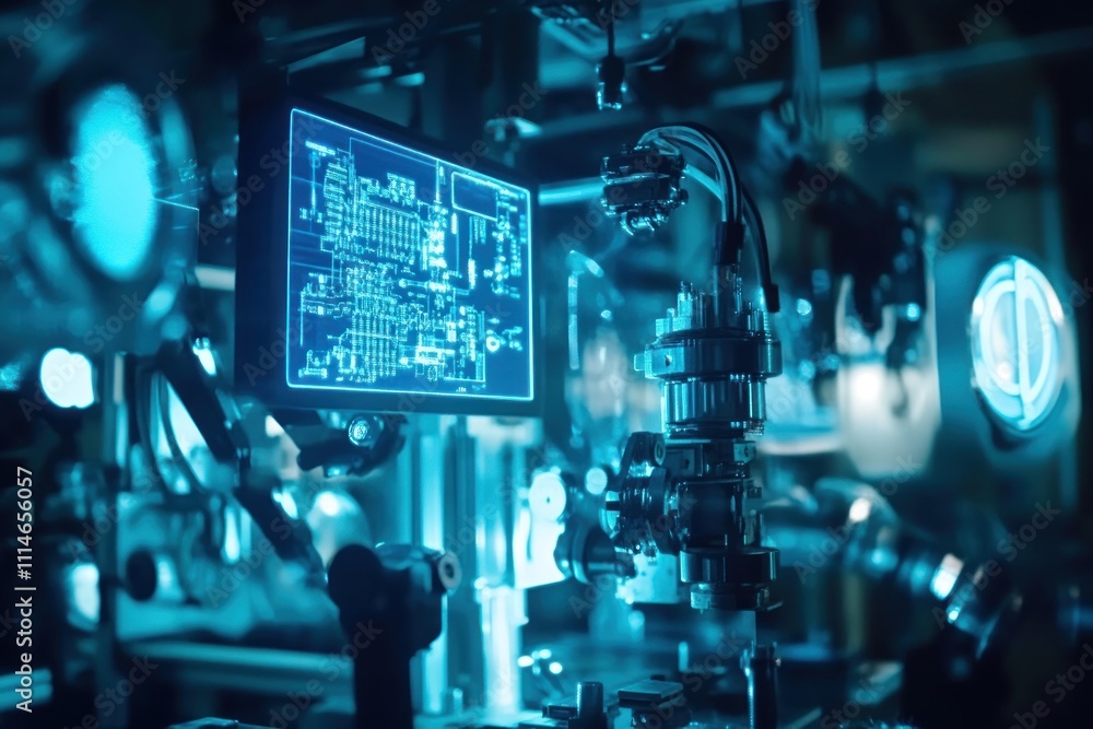 Poster advanced technological machinery displays circuit diagram