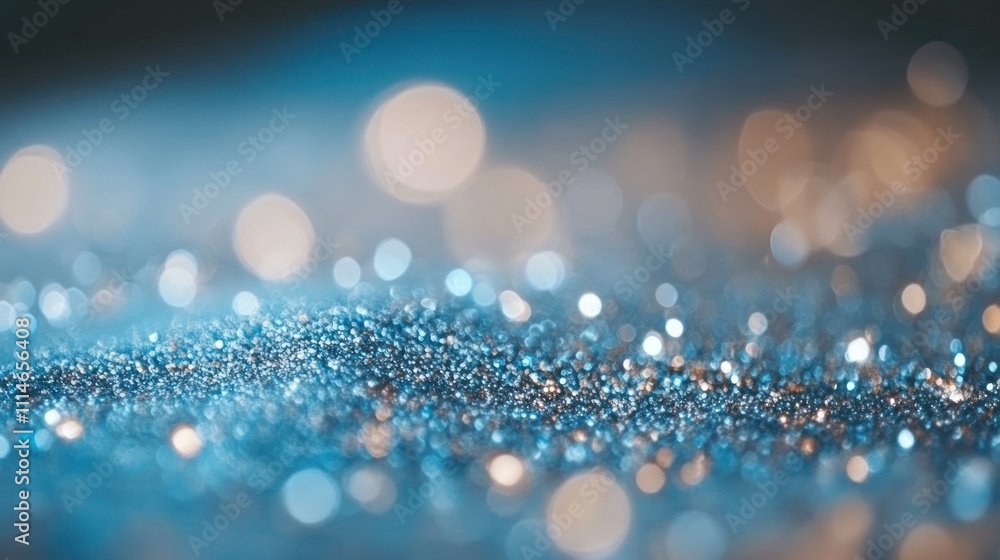 Poster sparkling blue glitter background with bokeh lights