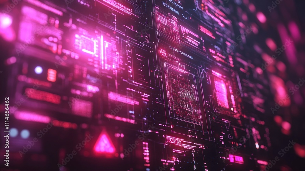 Poster abstract pink digital data stream interface