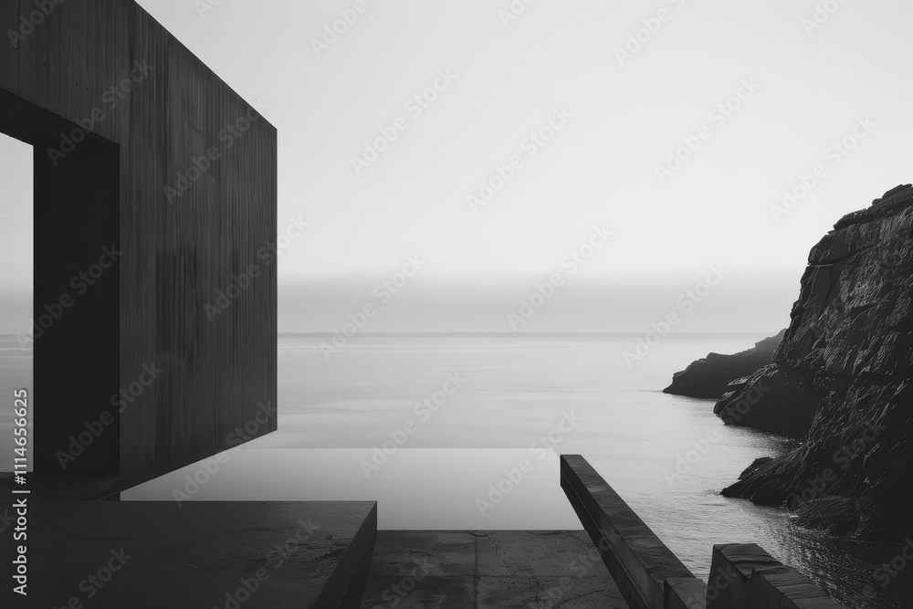 Aufkleber modern architectural design featuring geometric shapes with minimalistic style under a clear sky in 