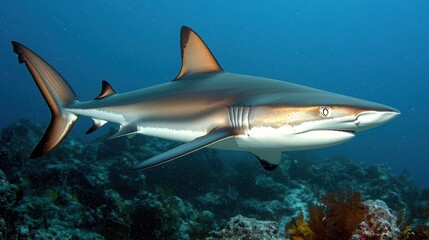 Fototapeta premium Majestic Grey Reef Shark Underwater