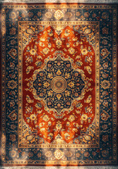 Obraz premium Persian Carpet with Red Medallion and Blue Floral Details