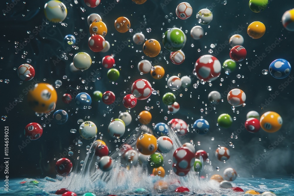 Leinwandbilder Colorful spheres floating in a cosmic space filled with a vibrant galaxy backdrop, creating an illusion of depth and movement