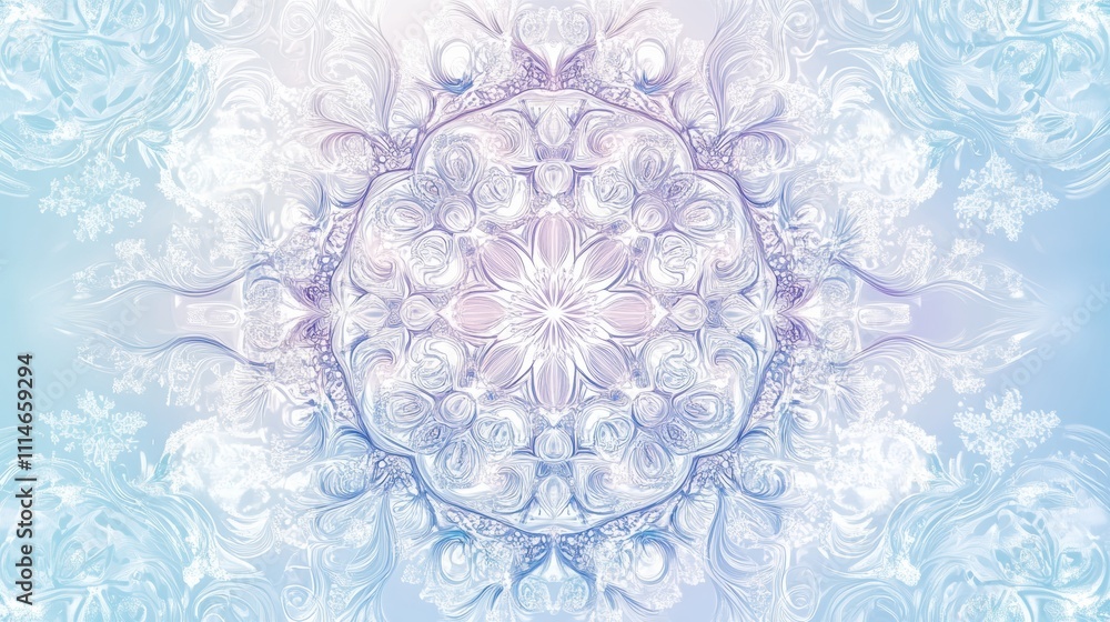 Poster swirling snowflakes create a delicate winter design perfect for seasonal themes, with ample space fo
