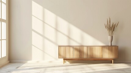 Fototapeta premium Minimalist Living Room with Wooden Cabinet