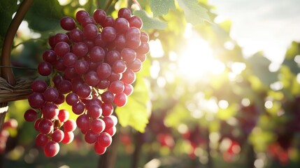 Ripe Grape Cluster in a Vineyard at Sunset