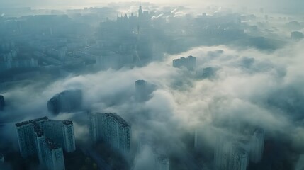 Mysterious fog envelops towering city