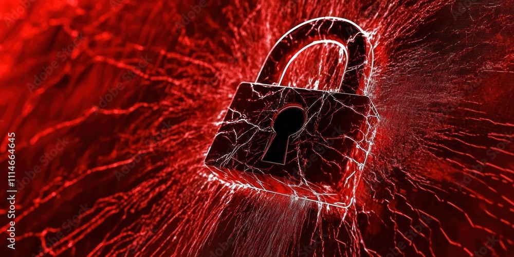 Aufkleber cracked red padlock symbolizing data breach security failure