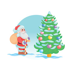 Santa came to us for the New Year's holiday! Christmas tree, Santa, snow, new Year gifts, fairy forest, Christmas decorations, isolate, vector illustration, art, design, background