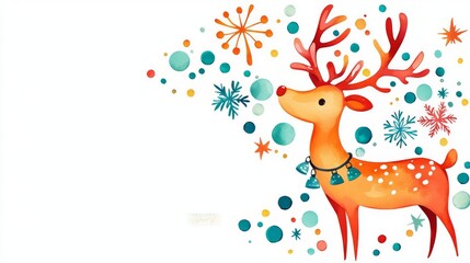 Fototapeta premium Colorful cartoon reindeer in festive background.