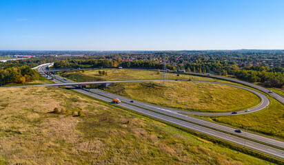 Aerial view of beltway route south and east highways Biezanow transportation hub in Kokotow district of Cracow in Poland