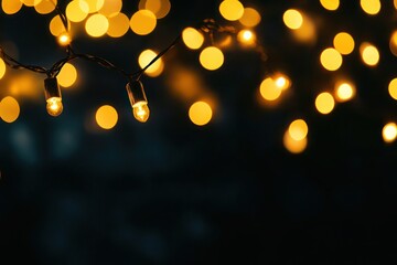 Soft golden bokeh lights on a black background, giving a magical, glowing effect with rich contrast.
