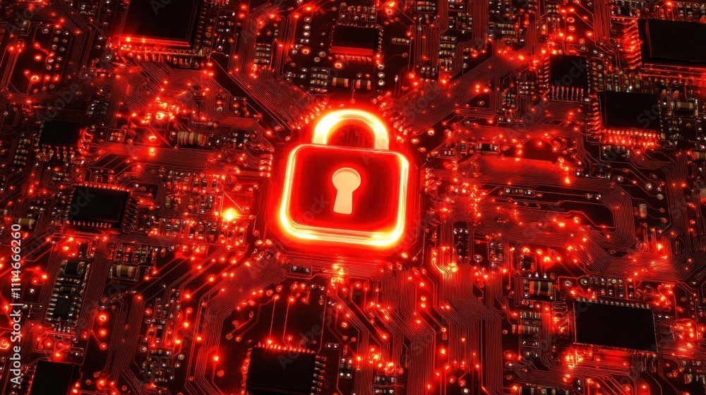 Poster Red Circuit Board Showing Digital Data Security