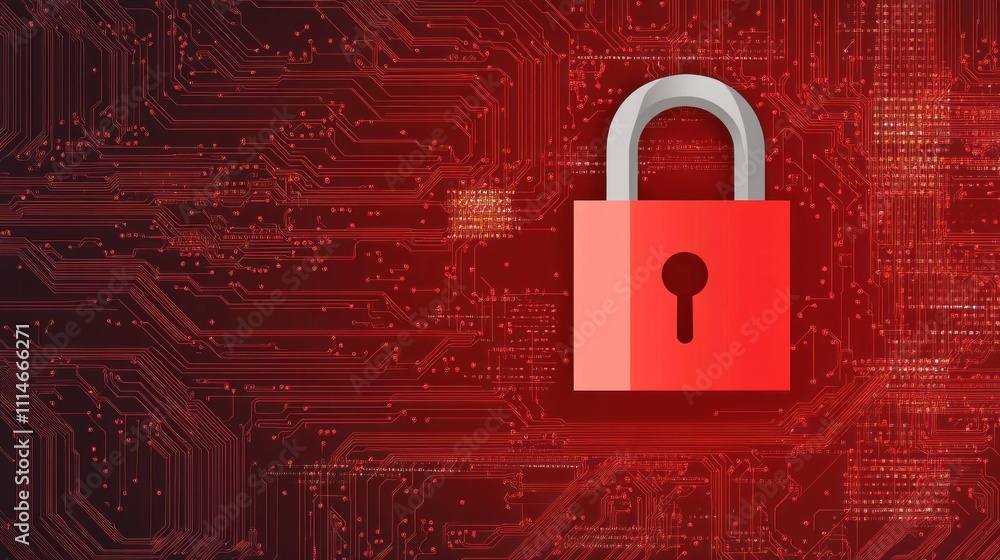Aufkleber red padlock on a circuit board represents digital security