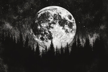 Full moon Night with river and tree vector illustrations 