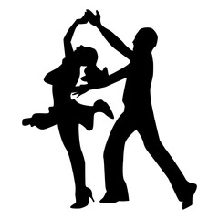 Silhouette of tango dance pair. Couple dancers. Black silhouette on competition in ballroom dancing Vector illustration